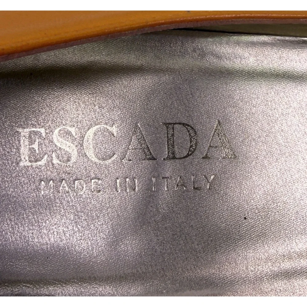 VTG ESCADA Womens 9.5 B Orange Leather Pointed Toe Pumps Heels Made Italy